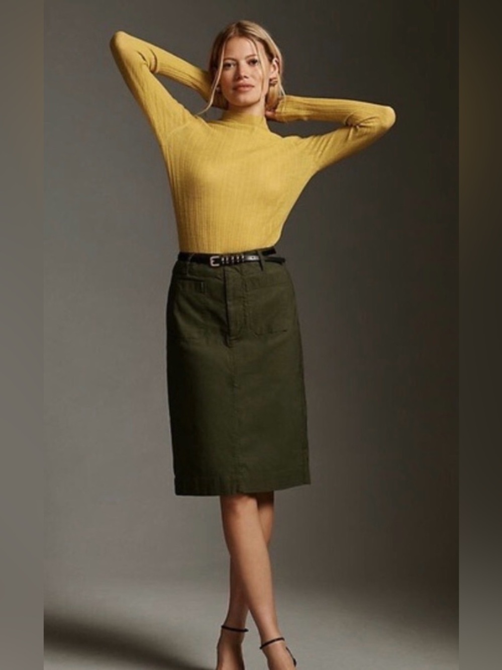 Anthropologie Maeve Colette Magic Fabric Olive Skirt